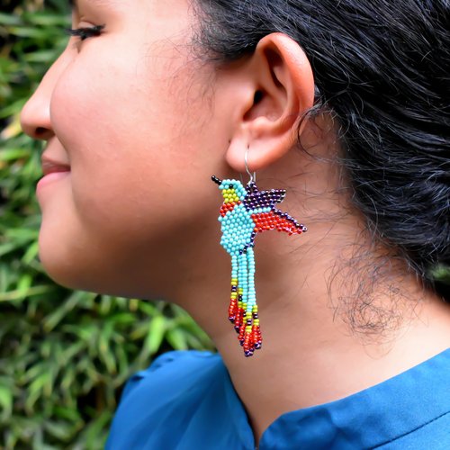 WHOLESALE Hummingbird Earrings Turquoise - 925 Silver Hooks