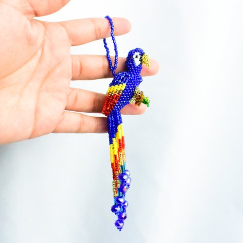 WHOLESALE Parrot with Tails Beaded Ornament - Royal Blue
