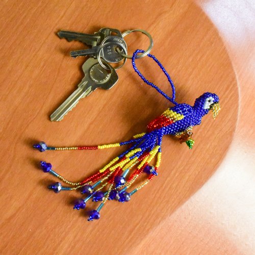 WHOLESALE Parrot with Tails Beaded Ornament - Royal Blue
