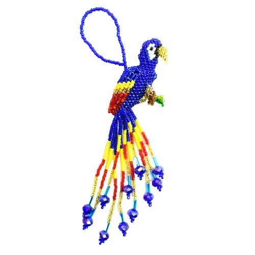 WHOLESALE Parrot with Tails Beaded Ornament - Royal Blue