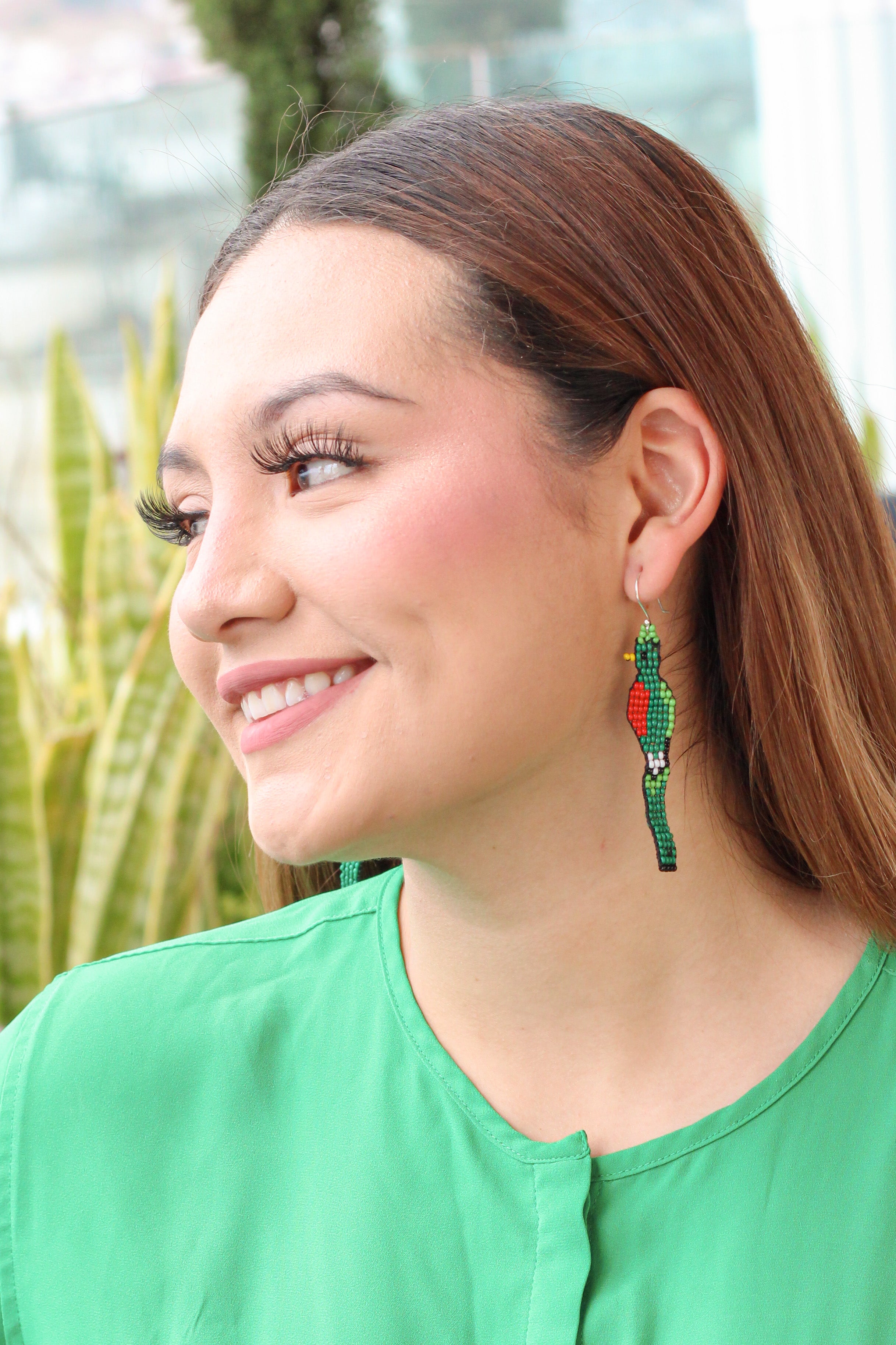 WHOLESALE Perched Quetzal Beaded Earrings - 925 Silver Hooks