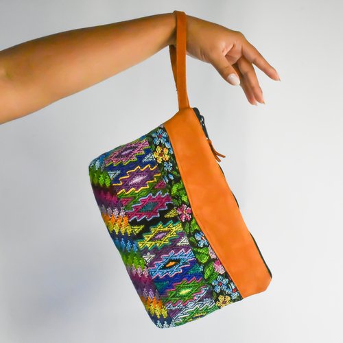 WHOLESALE Up-cycled Leather-Trimmed Clutch