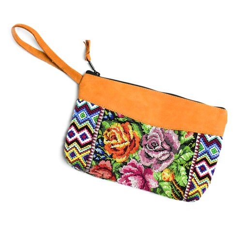 WHOLESALE Up-cycled Leather-Trimmed Clutch
