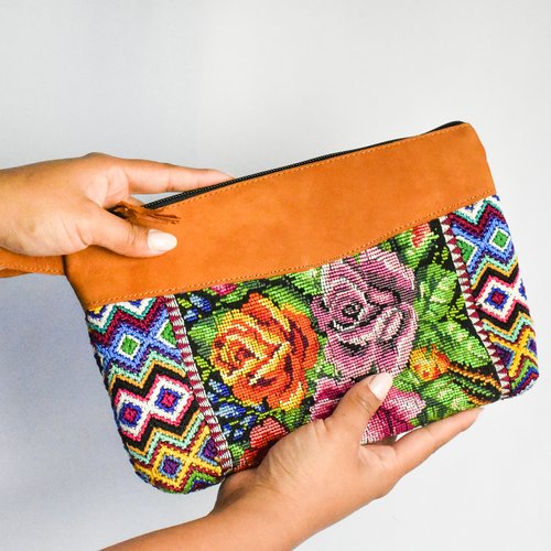 WHOLESALE Up-cycled Leather-Trimmed Clutch