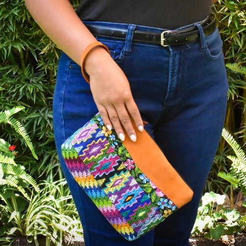 WHOLESALE Up-cycled Leather-Trimmed Clutch